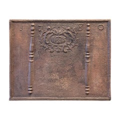 Antique 18th Century French Fireback / Backsplash Pillars with Medieval IHS Monograms