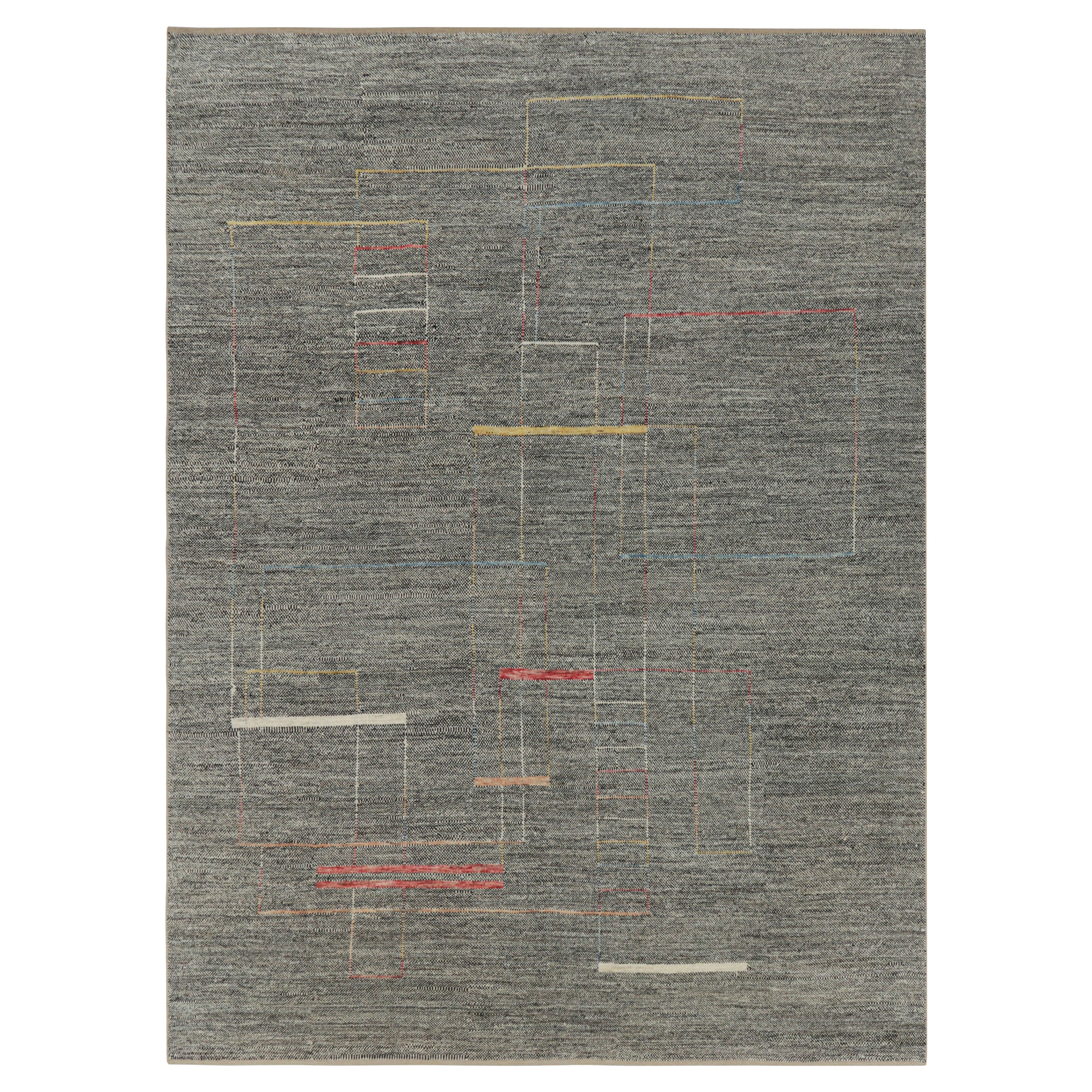 Rug & Kilim’s Modern Rug, Black and White with Minimalist Geometric Patterns For Sale
