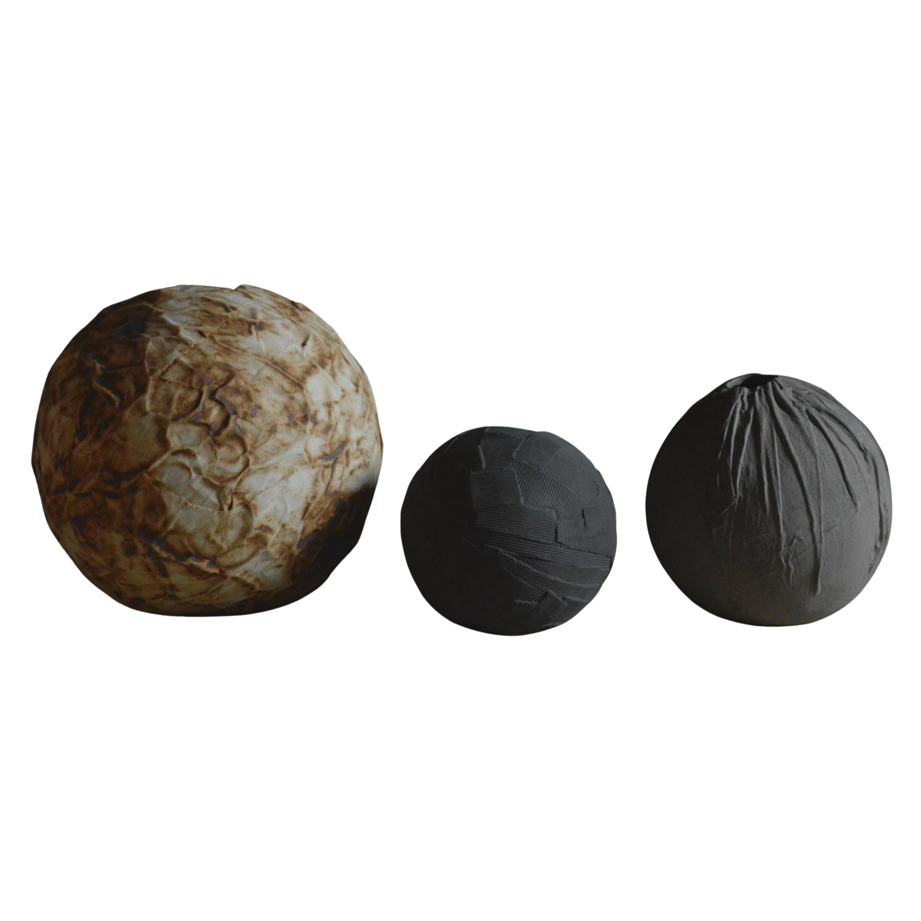 Handcrafted Ceramic Sphere Vases (Set of 3) - Sculptural Art Object For Sale