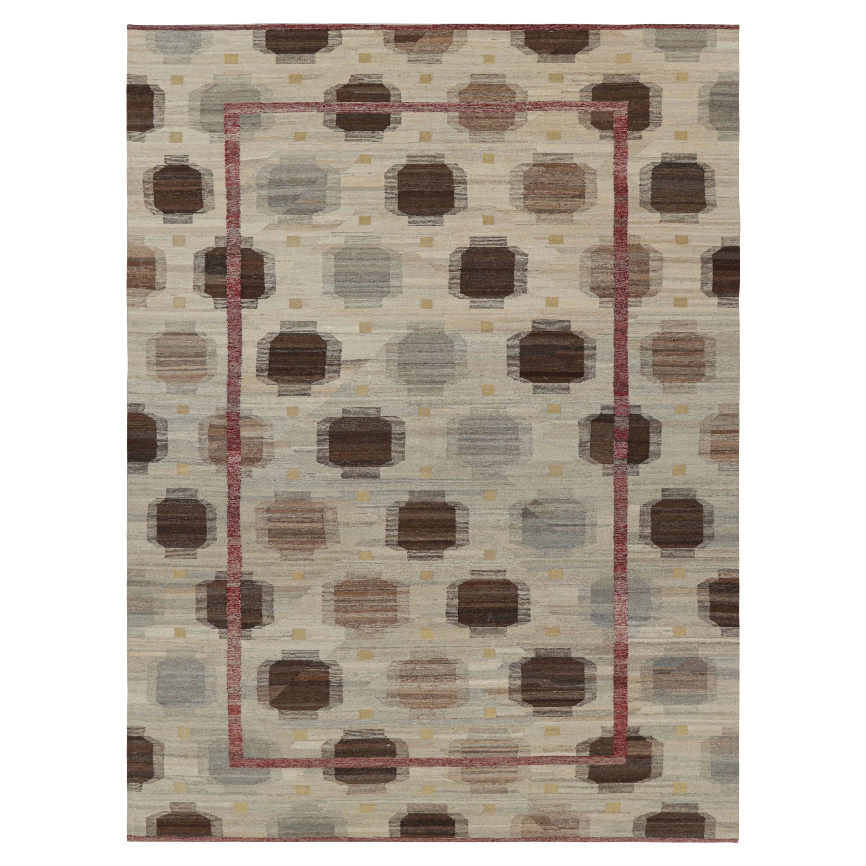 Rug & Kilim’s Scandinavian Rug in Beige-Cream with Geometric Pattern For Sale