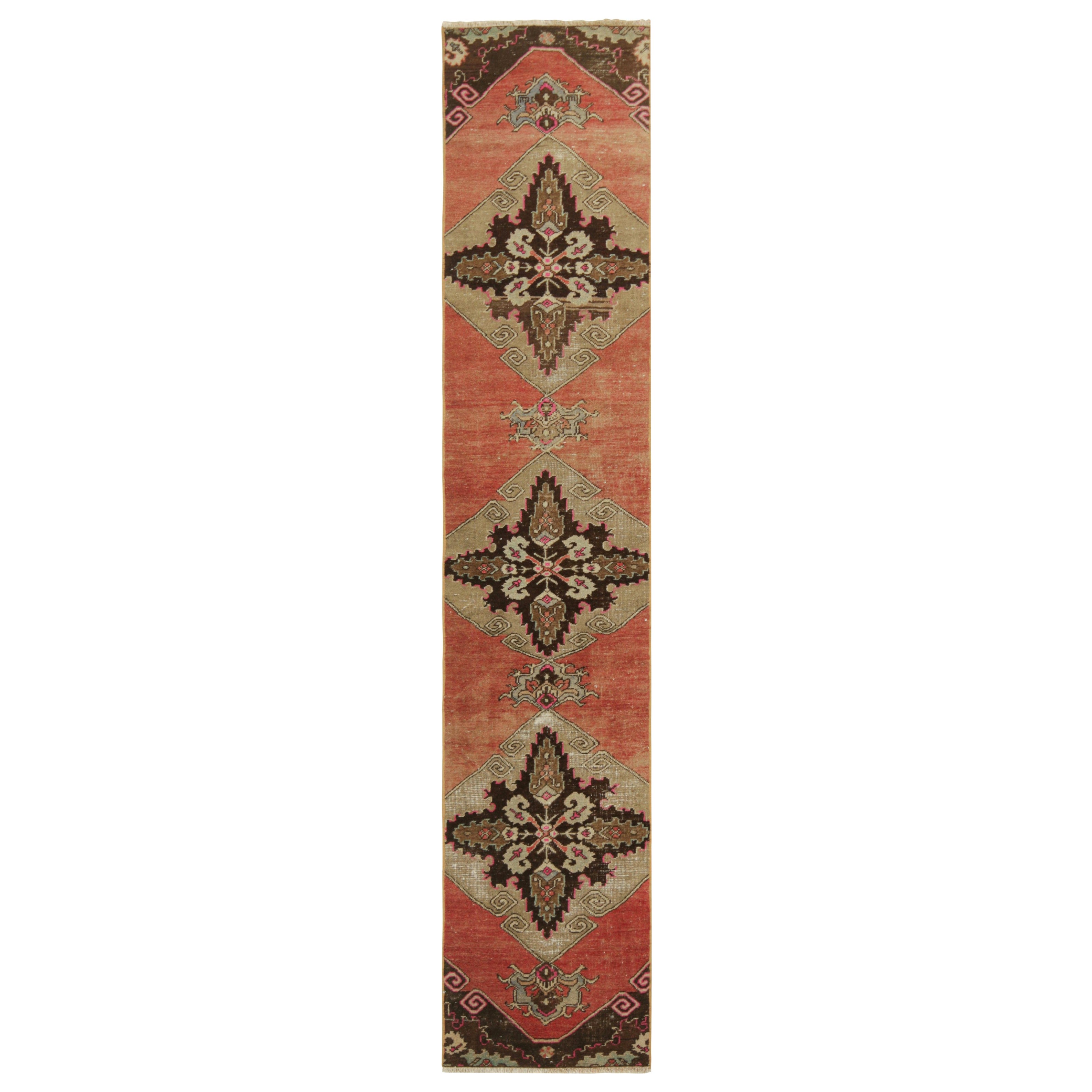 Vintage Turkish Runner Rug in Red with Beige Floral Medallions  Rug and Kilim