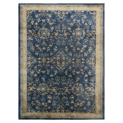 Übergroßer antiker Samarkand-Teppich in Blau mit Blumenmuster  Rug und Kilim
