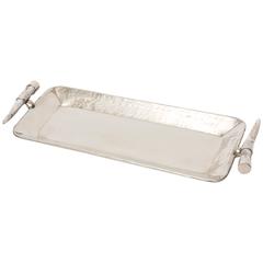  Hand-Hammered Silver Plate & Horn Oblong Tray/ SALE