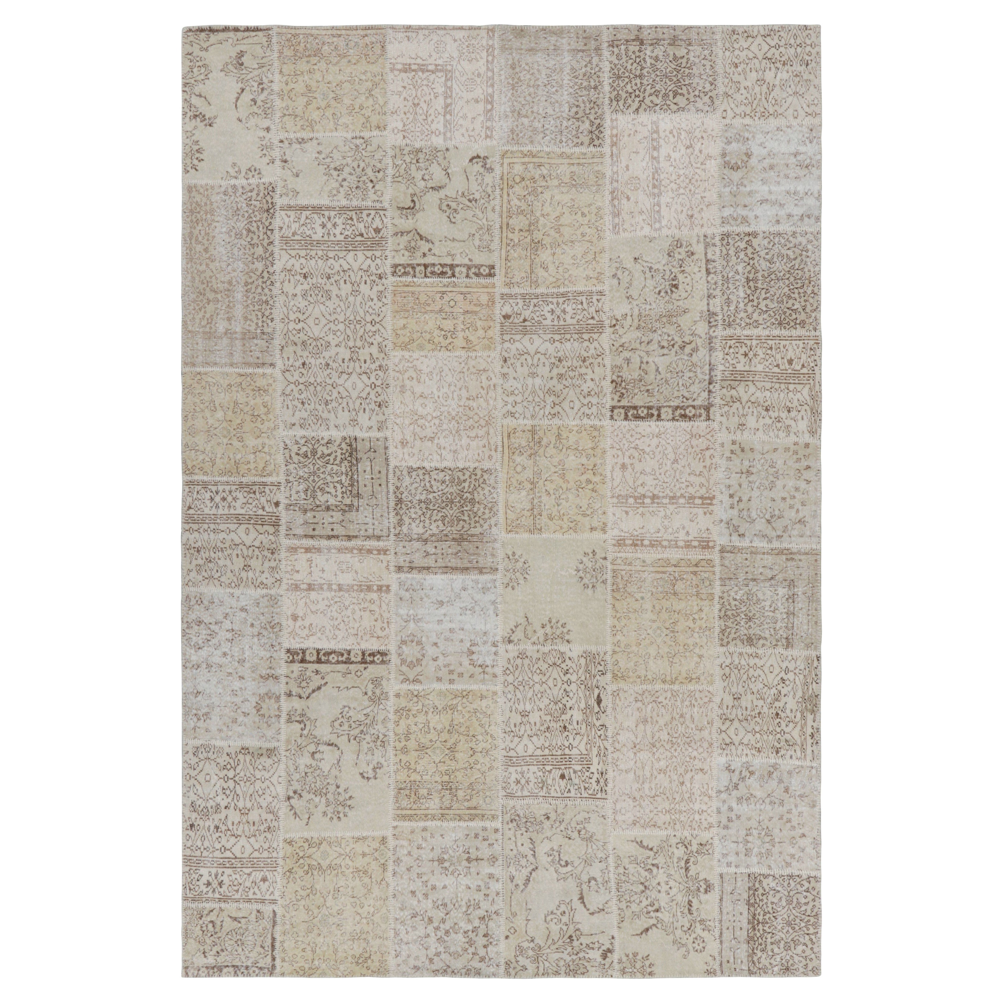 Vintage Patchwork Rug in Beige-Brown with Floral Patterns  Rug & Kilim