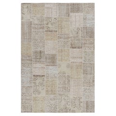 Vintage Patchwork Rug in Beige-Brown with Floral Patterns  Rug & Kilim