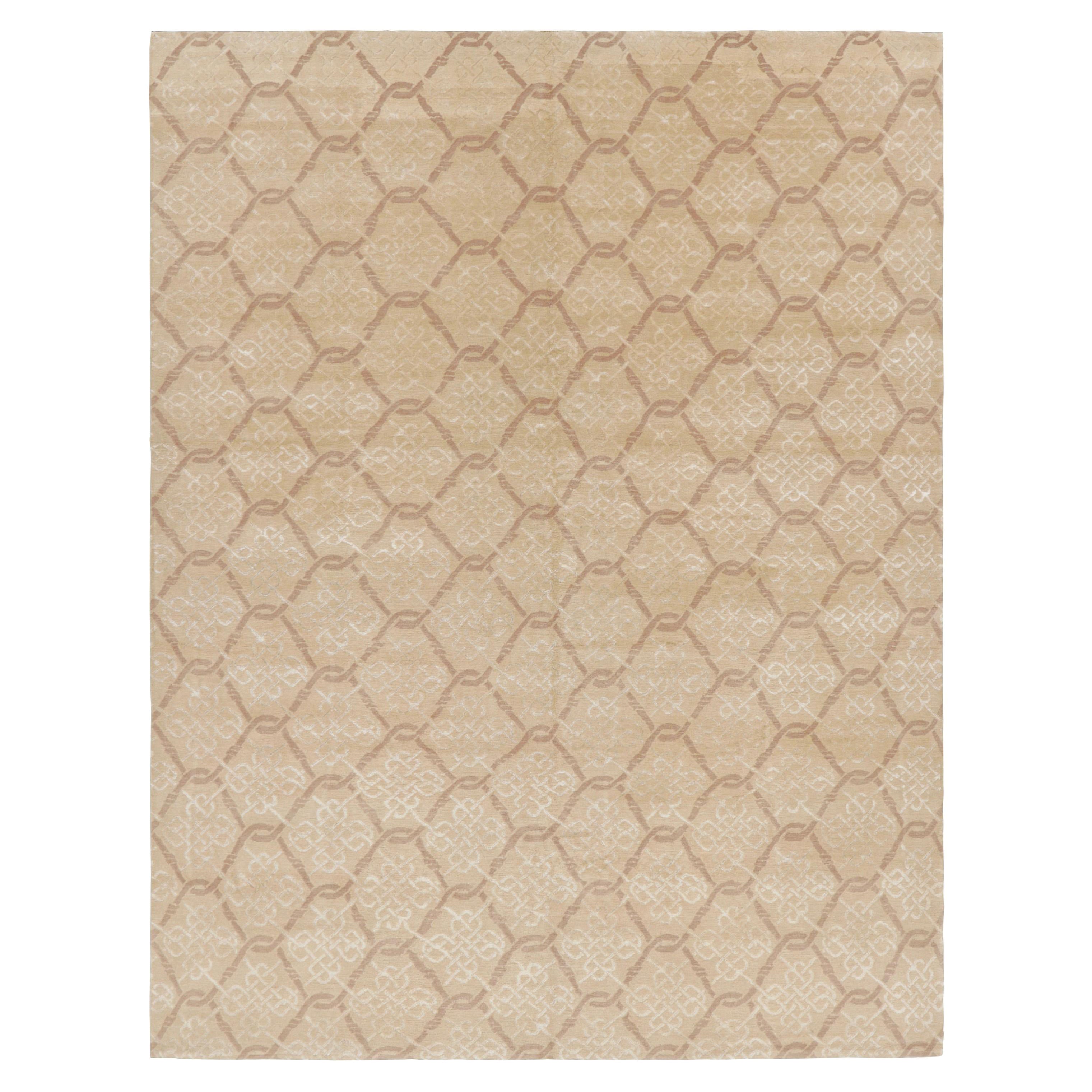 Rug & Kilim’s Modern Transitional Geometric Beige-Brown Rug For Sale
