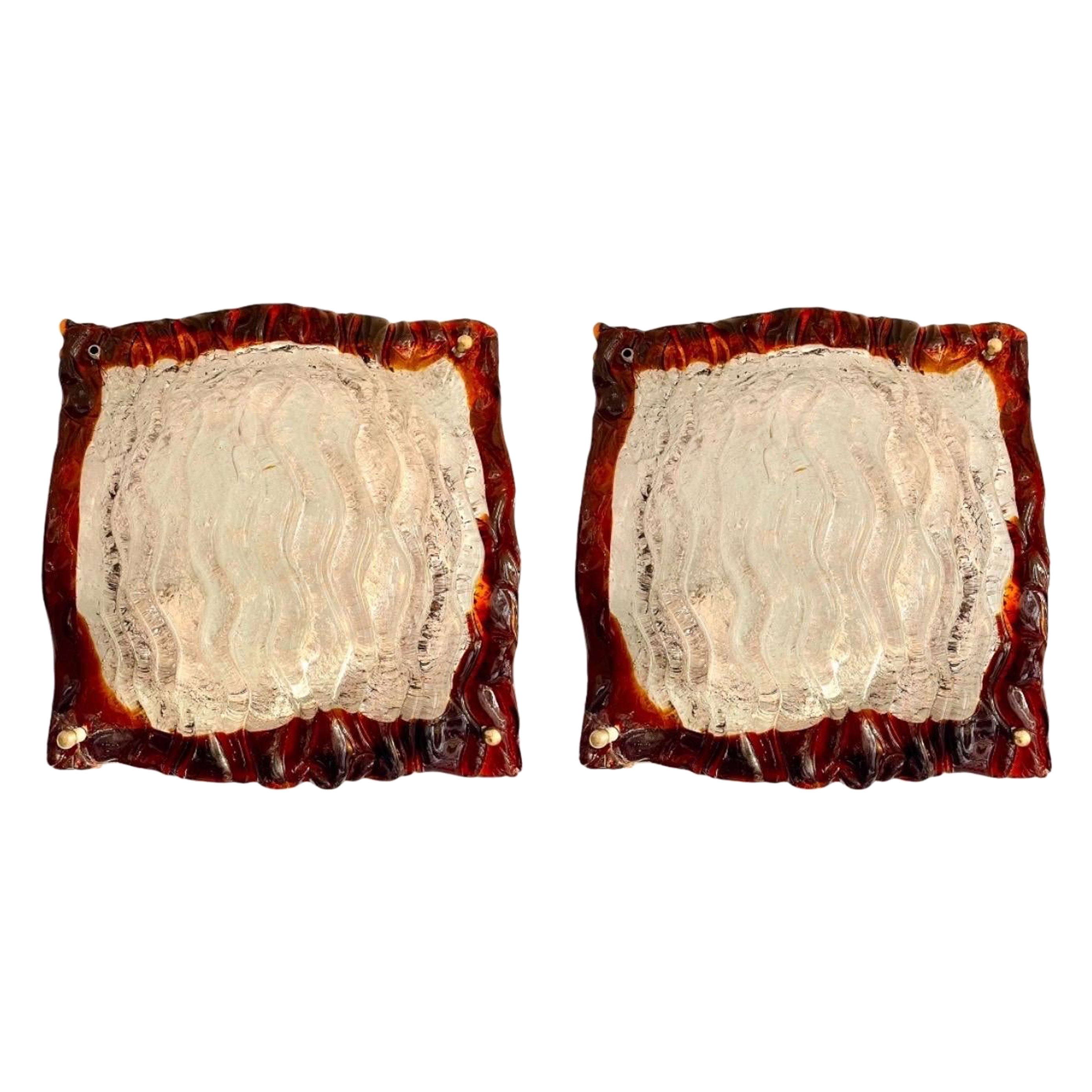Paire d'appliques murales en verre de Murano bicolore de Mazzega, Italie, 1970