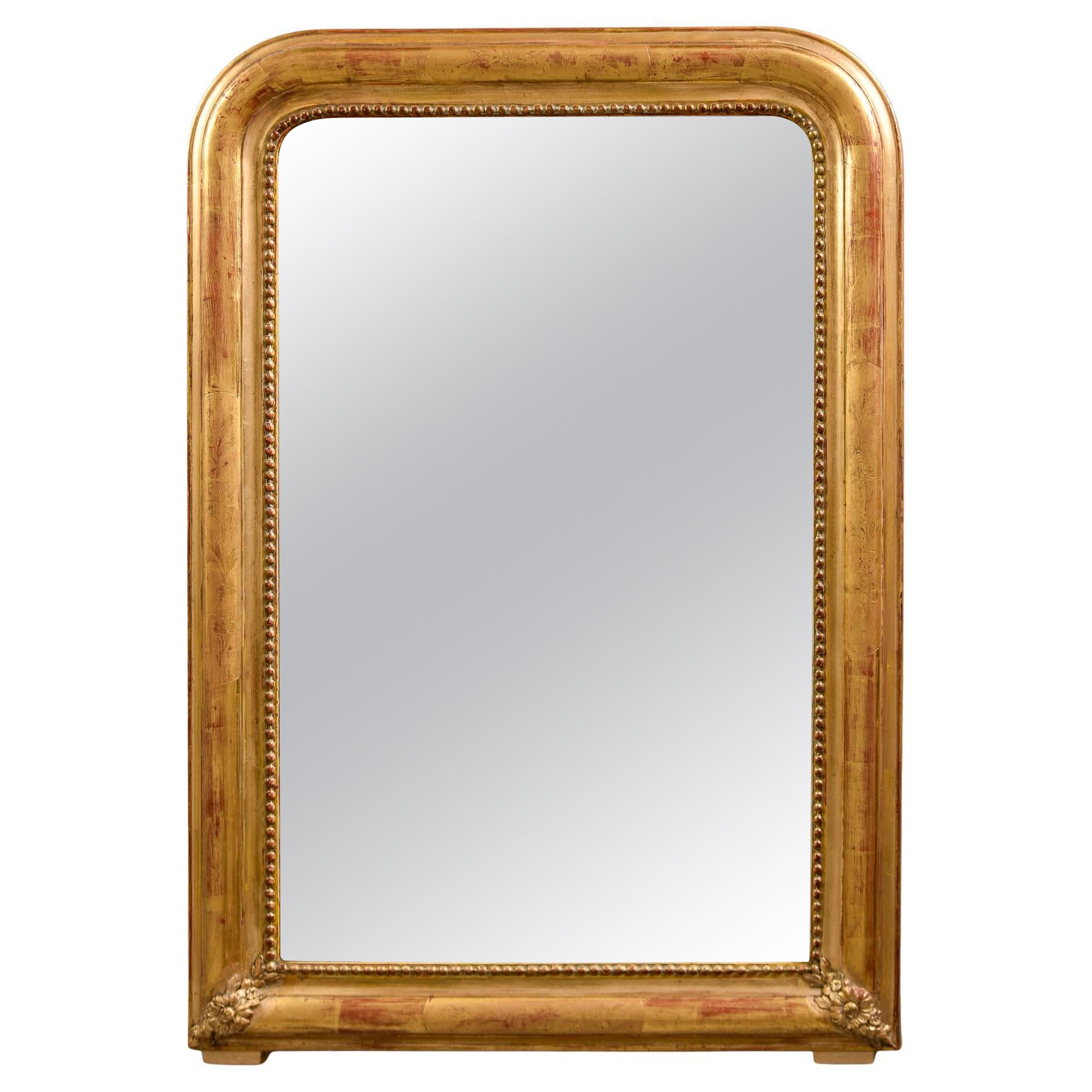 19th Century Gilt Wood  Frame Louis Philippe Mirror with Decorated Corners