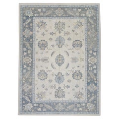 Cream & Gray Floral Design Handwoven Wool Turkish Oushak Rug 8'9" X 11'8"