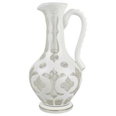 19th Century Bohemian White Cut to Clear Overlay Glass Pitcher or Ewer 11
