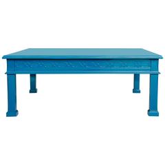 Electric Blue Lacquered Chippendale Style Cocktail Table