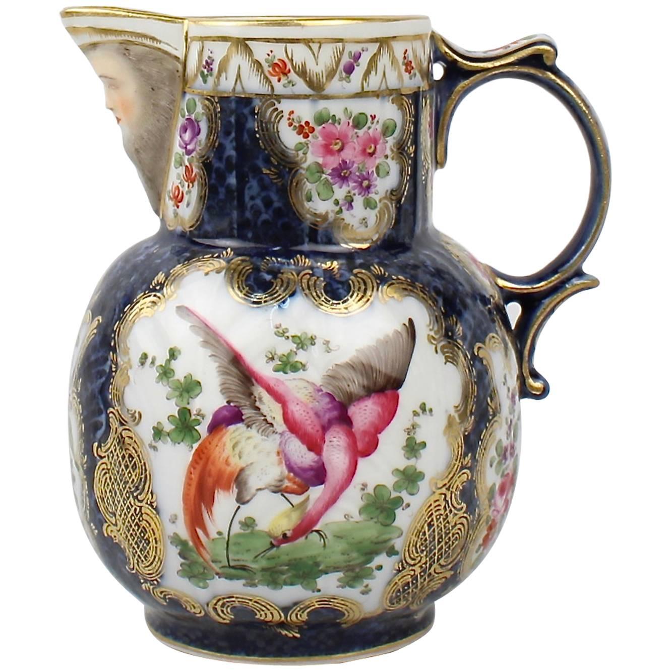 19th Century Samsom Porcelain Copy of a Worcester Pitcher with Exotic Birds