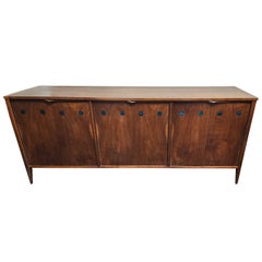 1960s Solid Walnut Mid Century Buffet Sideboard Credenza Mendoza Like Accents
