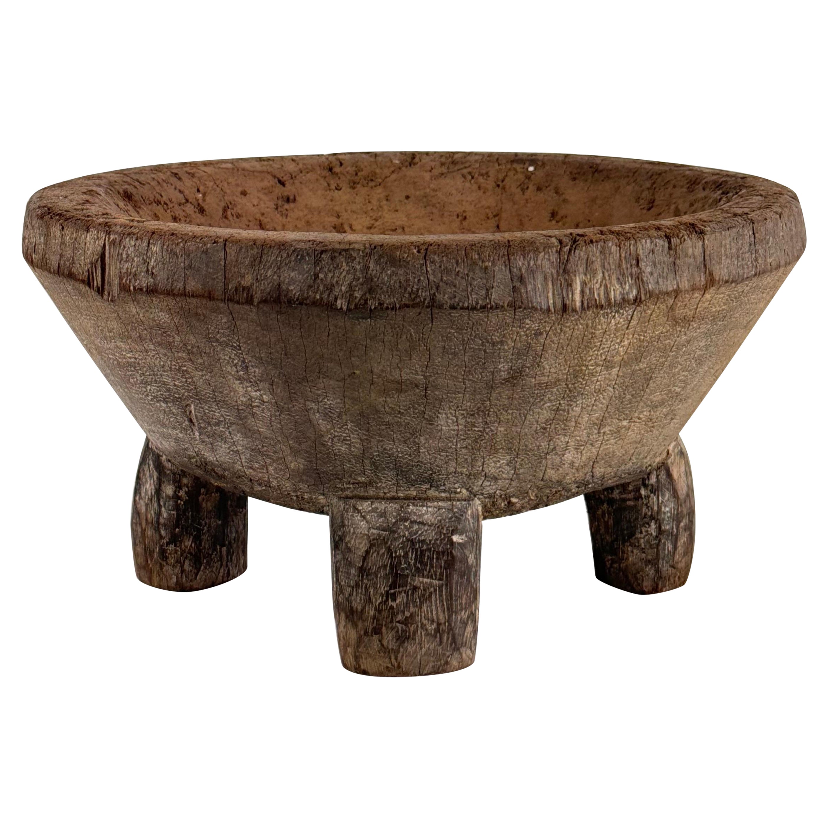 Rustic Hand-Carved Oak Mortar with Primitive Charm, Circa Late 1920s For Sale