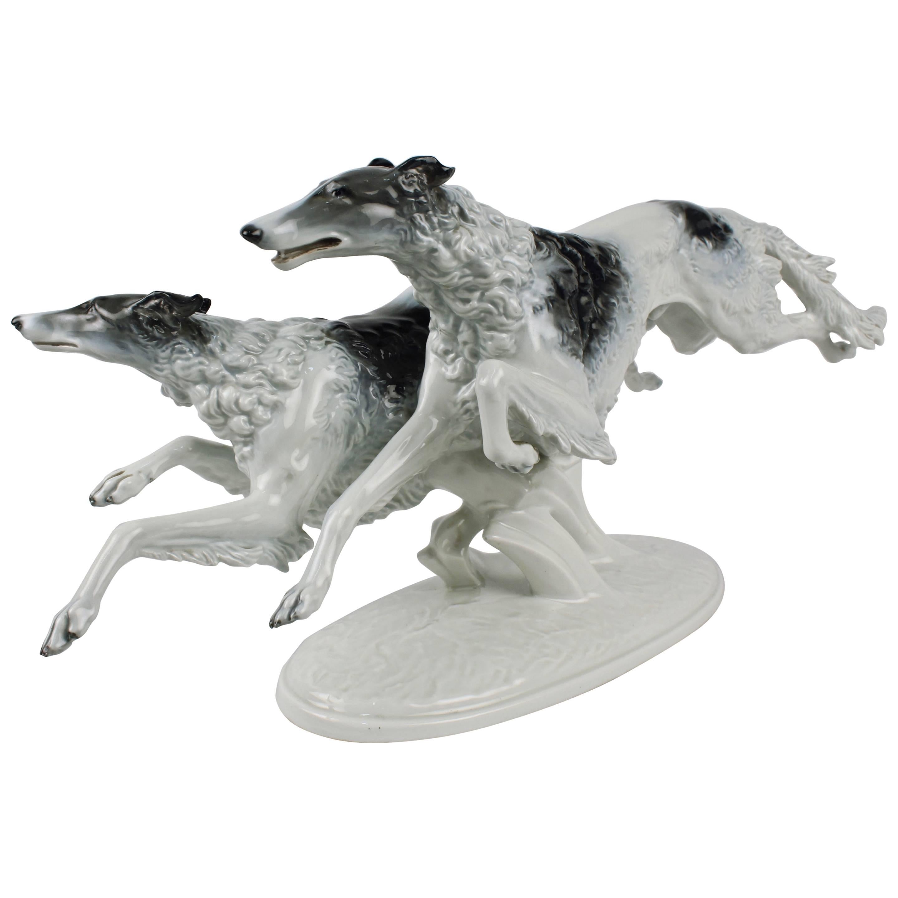 Grande figurine Art Déco de chien lévrier par Max Fritz pour Rosenthal Porcelaine