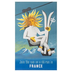 Dubois, Affiche originale de ski, Ski en France, Montagne, Sports d'hiver, Soleil 1950