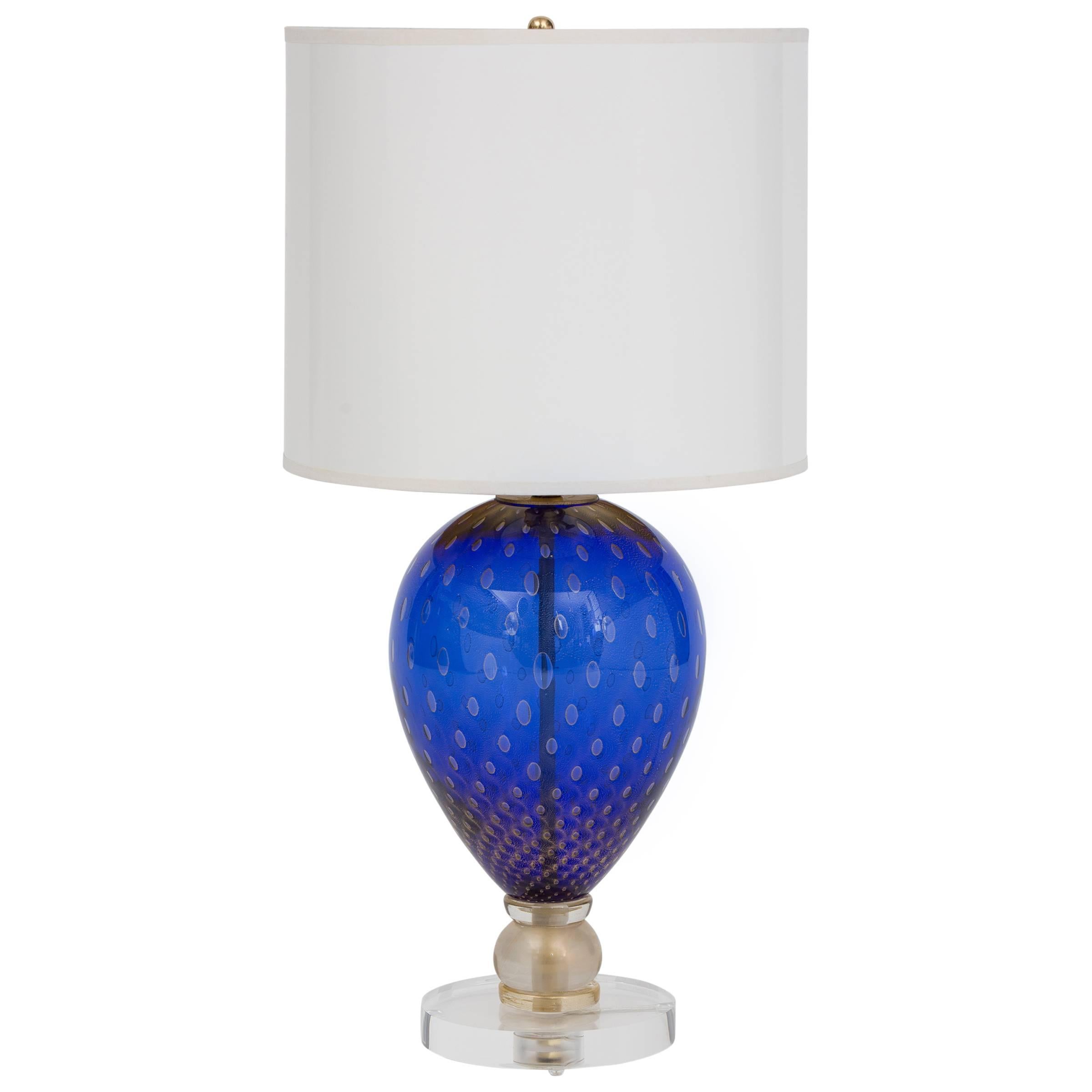 Murano Glass Blue Veronese Lamp Lucite Base