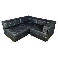Green Leather Modular Corner Three Seater Sofa Mid Century Vintage Retro MCM