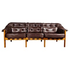 Mid Century Three Seater Sofa Arne Norell & Sven Ellekaer Coja In Brown Leather