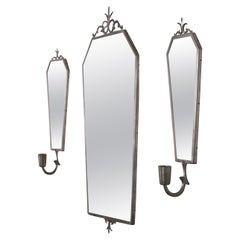 Juego de espejo de pared y candelabros de peltre Grace sueco, años 30, Suecia