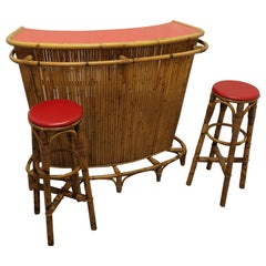 French Reception Greeting Tiki Bar with Stools