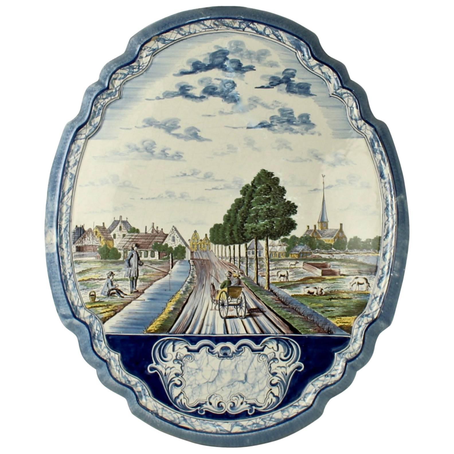 Large Dutch Delft Polychrome Wall Plaque