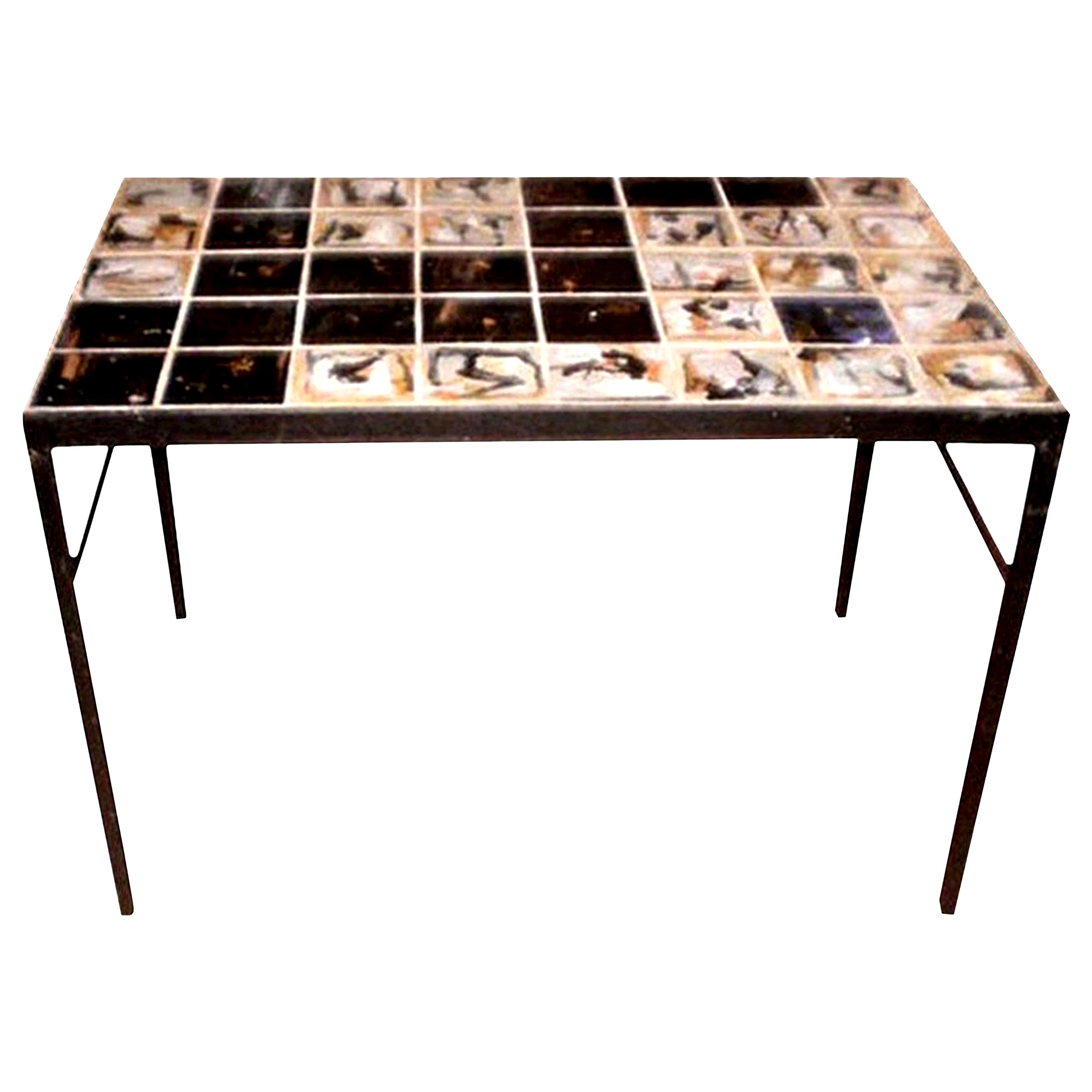 Mid-Century Modern Tile Topped Cocktail Table, Roger Capron Style