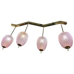 Murano Glass Lilac Pink Pendant Light Fixtures with Brass Structure, 1980s