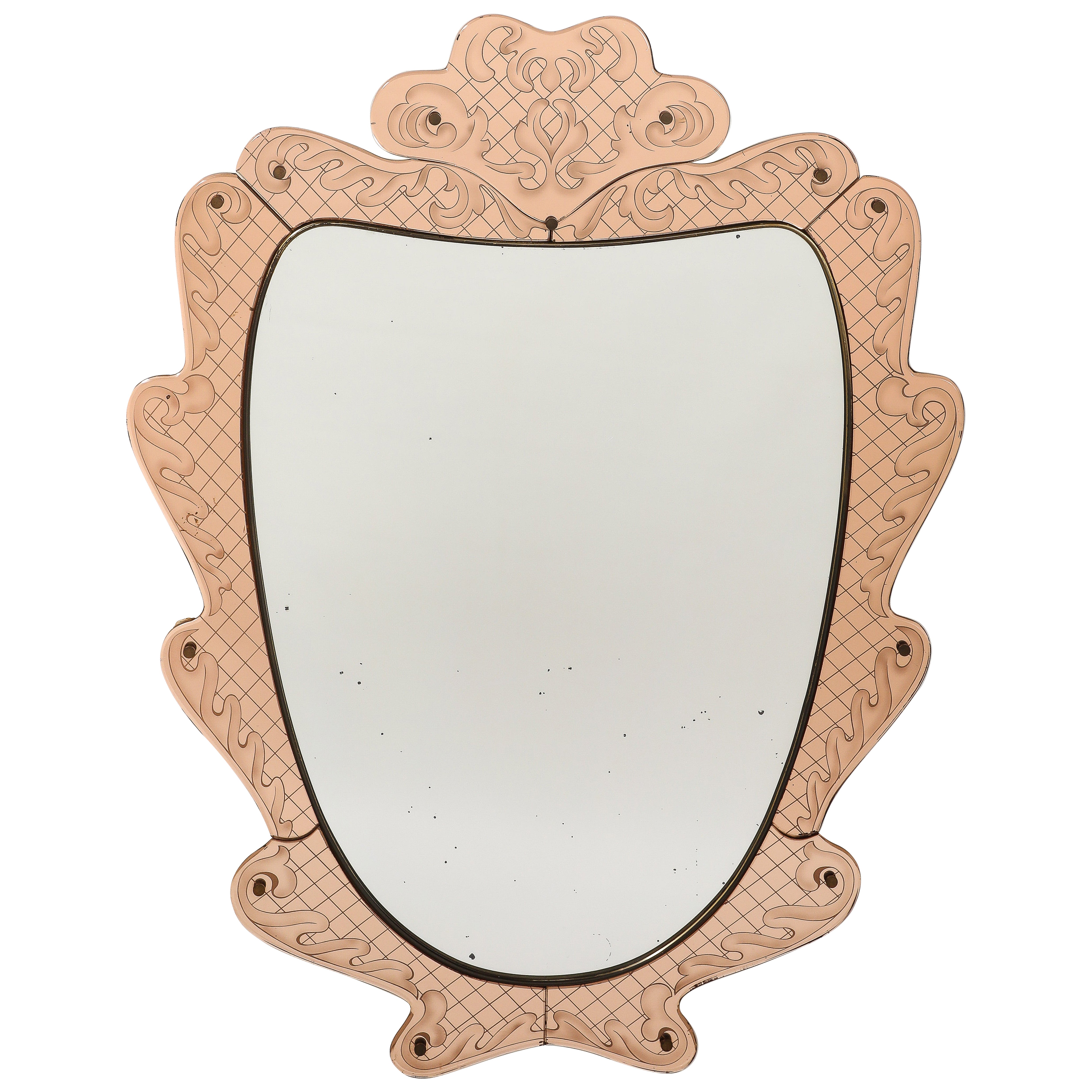 Pietro Chiesa for Fontana Arte Pink Glass and Crystal Mirror, circa 1930