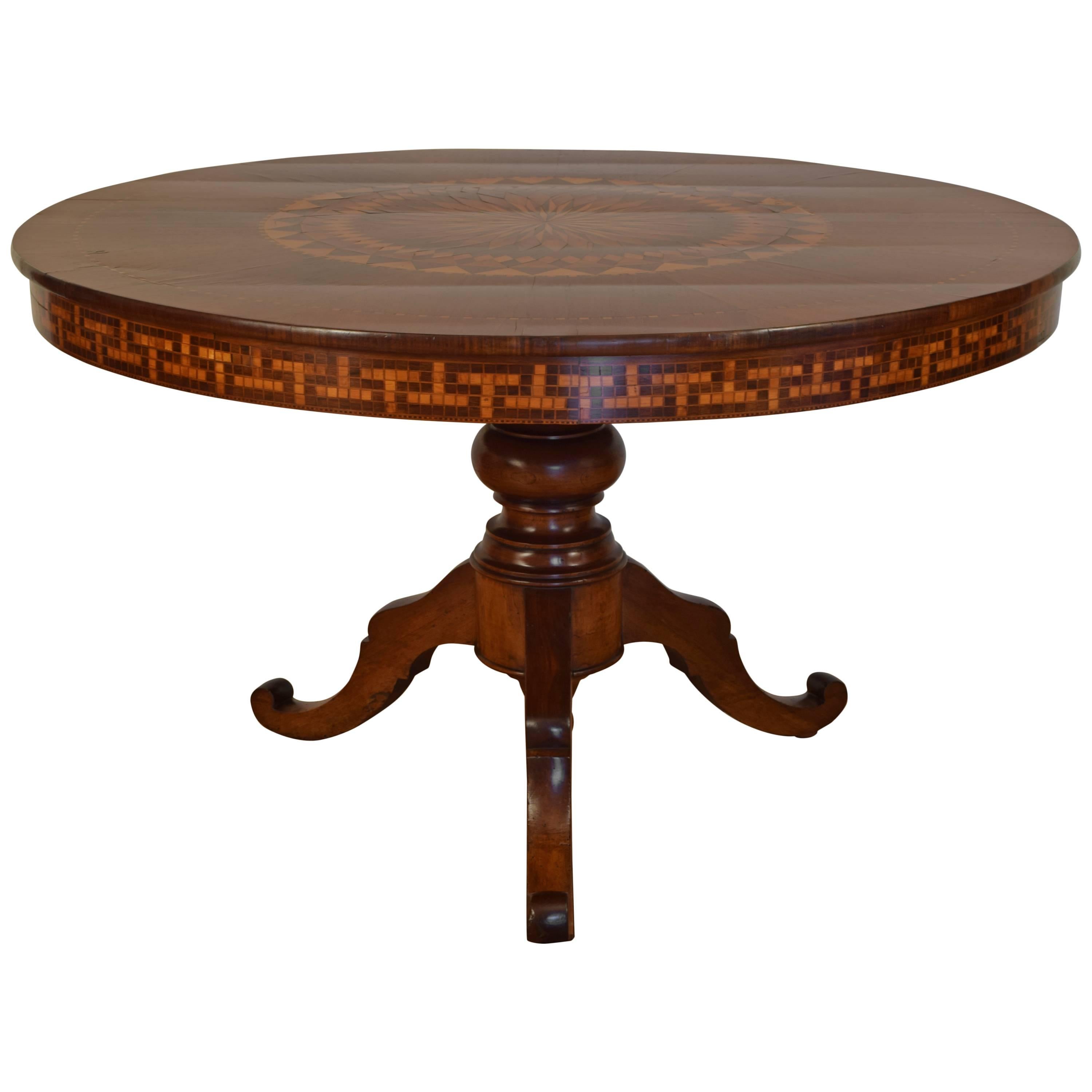 Italian Neoclassical Period Walnut and Inlaid Center Table