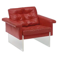 Sillón Vintage Loft de lucita y cuero rojo, Italia, años 70, Moderno de mediados de siglo