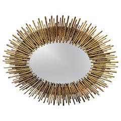 Mid Century Gold Leafed Metal Sunburst Mirror