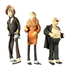 Muñecos de Carácter Masculino de Lana y Alambre Fieltrados con Arte Popular, Colección de Tres