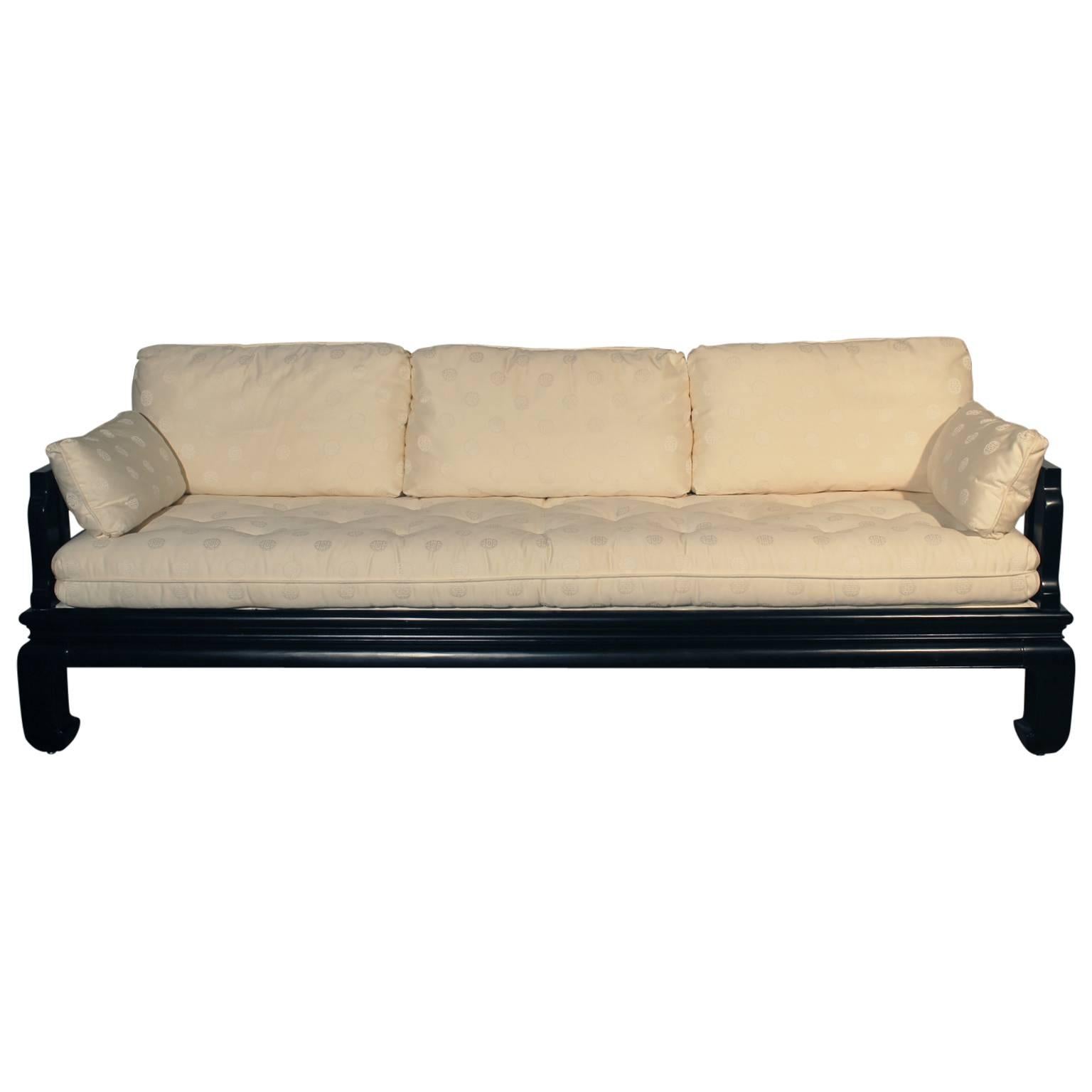 Black Lacquer Sofa Attributed to Michael Taylor for Baker
