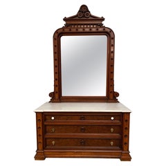 Late Victorian 19th C. George Henkels Attributed Dresser Chest + Mirror
