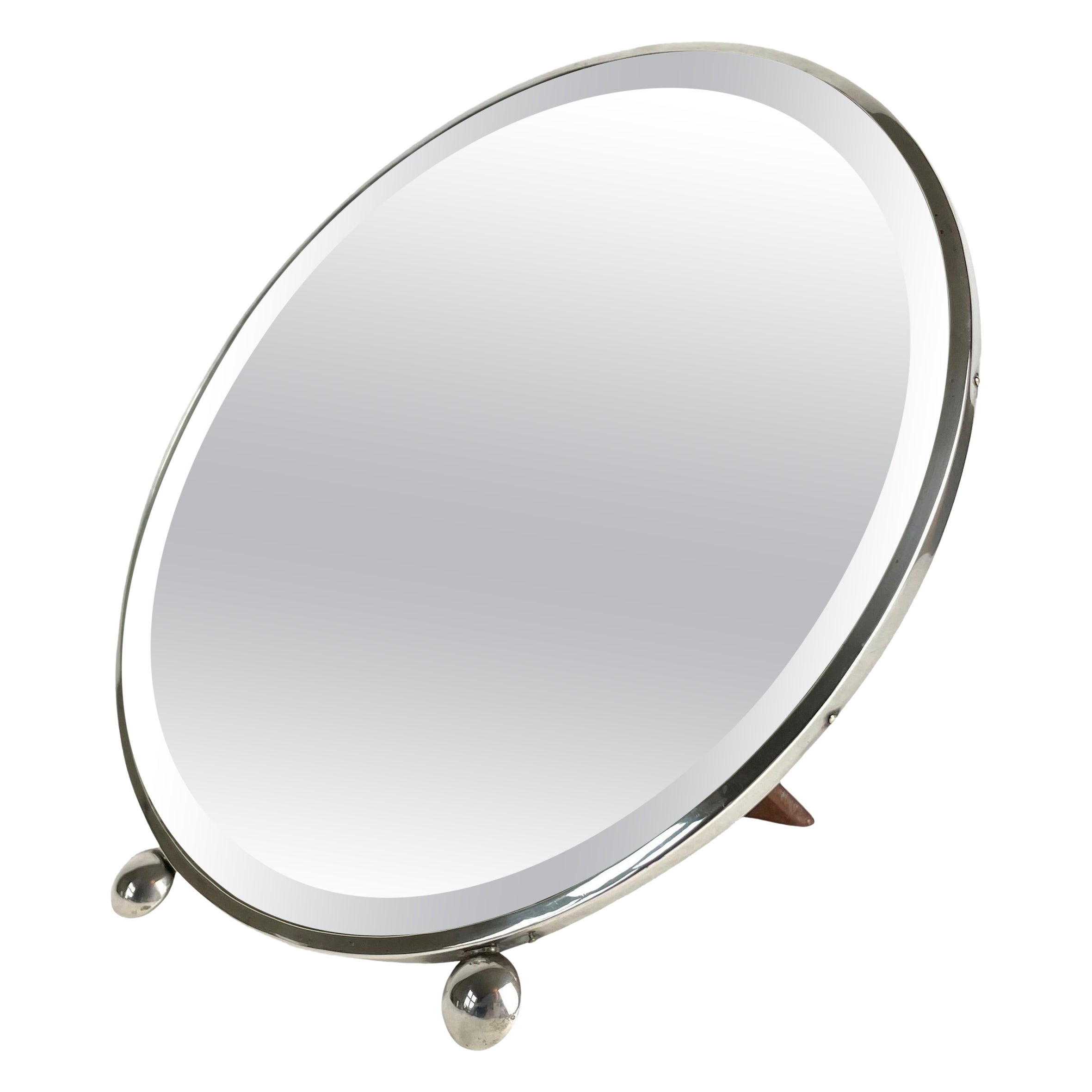 Eleganter Tischspiegel aus gestempeltem französischem Silber. Sehr zeitgemäßes Art déco, 1920er Jahre