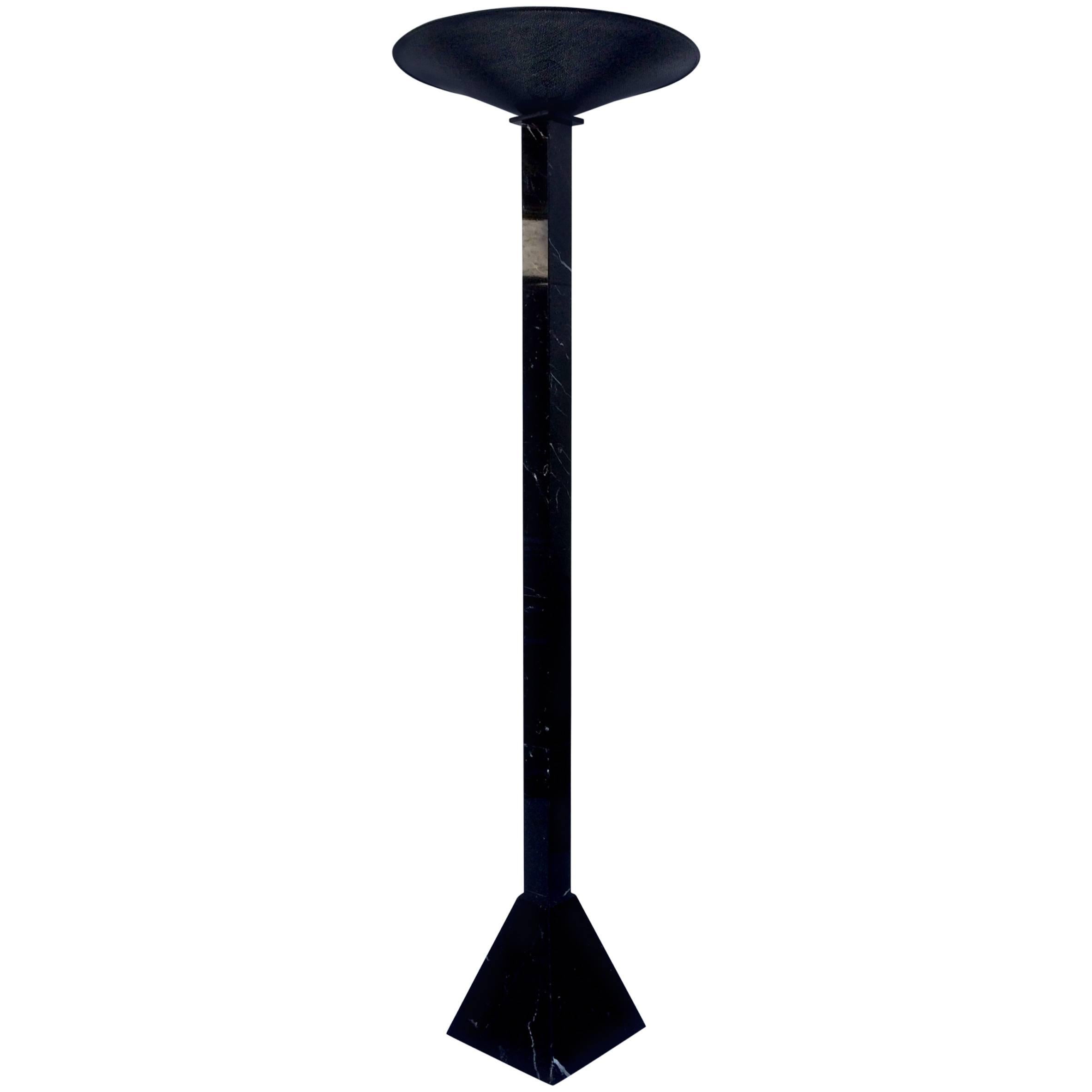 Postmodern Italian Black Marble Torchiere Floor Lamp