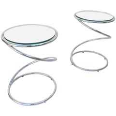 Spiralförmige Beistelltische aus poliertem Chrom und Glas von Leon Rosen für Pace