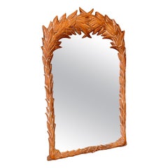 Vintage Coastal Regency Carved Sculptural Palm Leaf Wall Mirror like Serge Roche