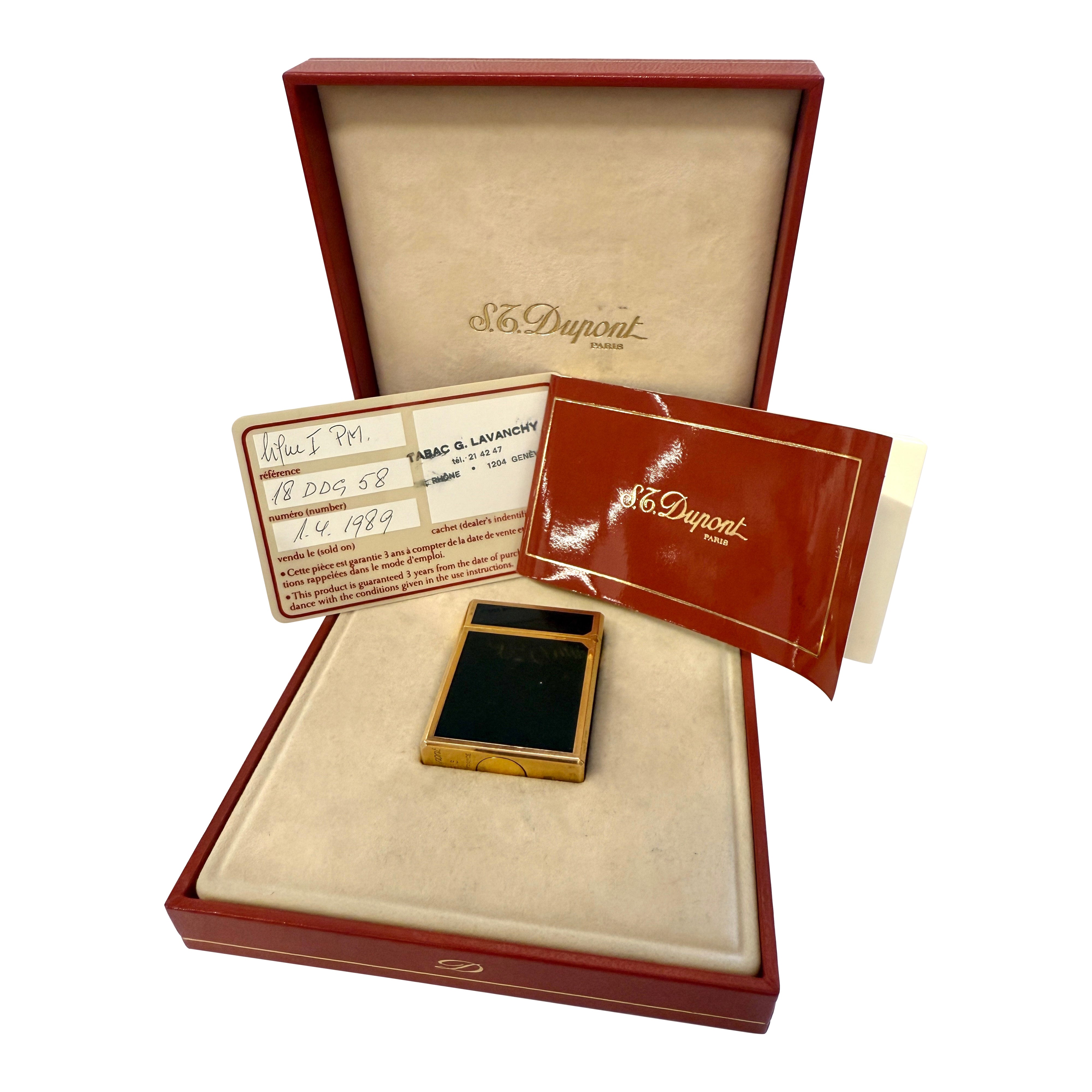 1980’s S.T. DuPont Laque de Chine Gold Plated Lighter with Box and Papers