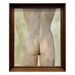 Vintage Modernist Male Nude Torso Study Oil Painting