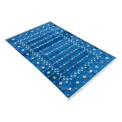 Tappeto a tessitura piatta in cotone fatto a mano, 9x9 Tappeto indiano Shooting Star Dhurrie blu