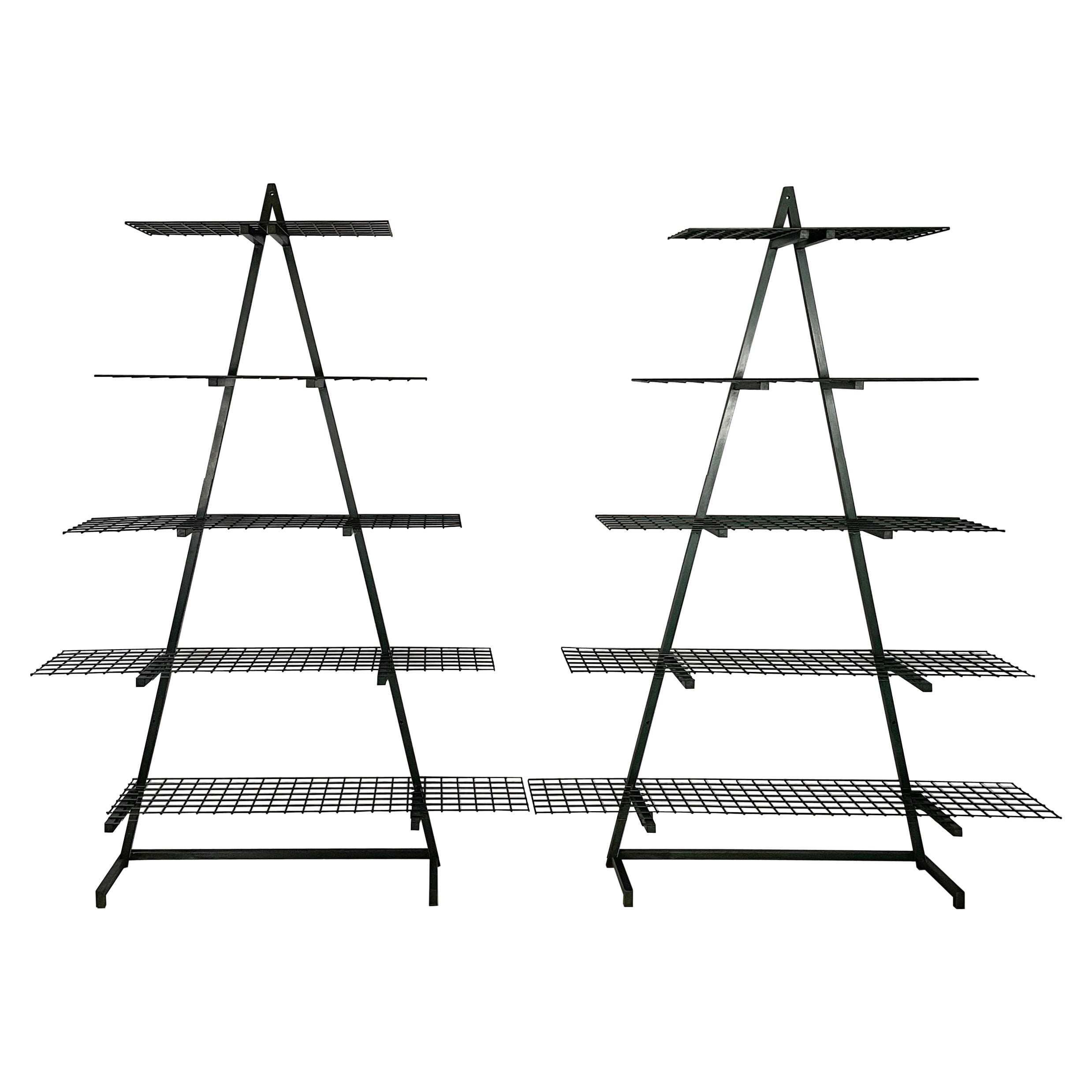 Italian modern Wall o self-supporting bookcases in dark green metal, 1980s