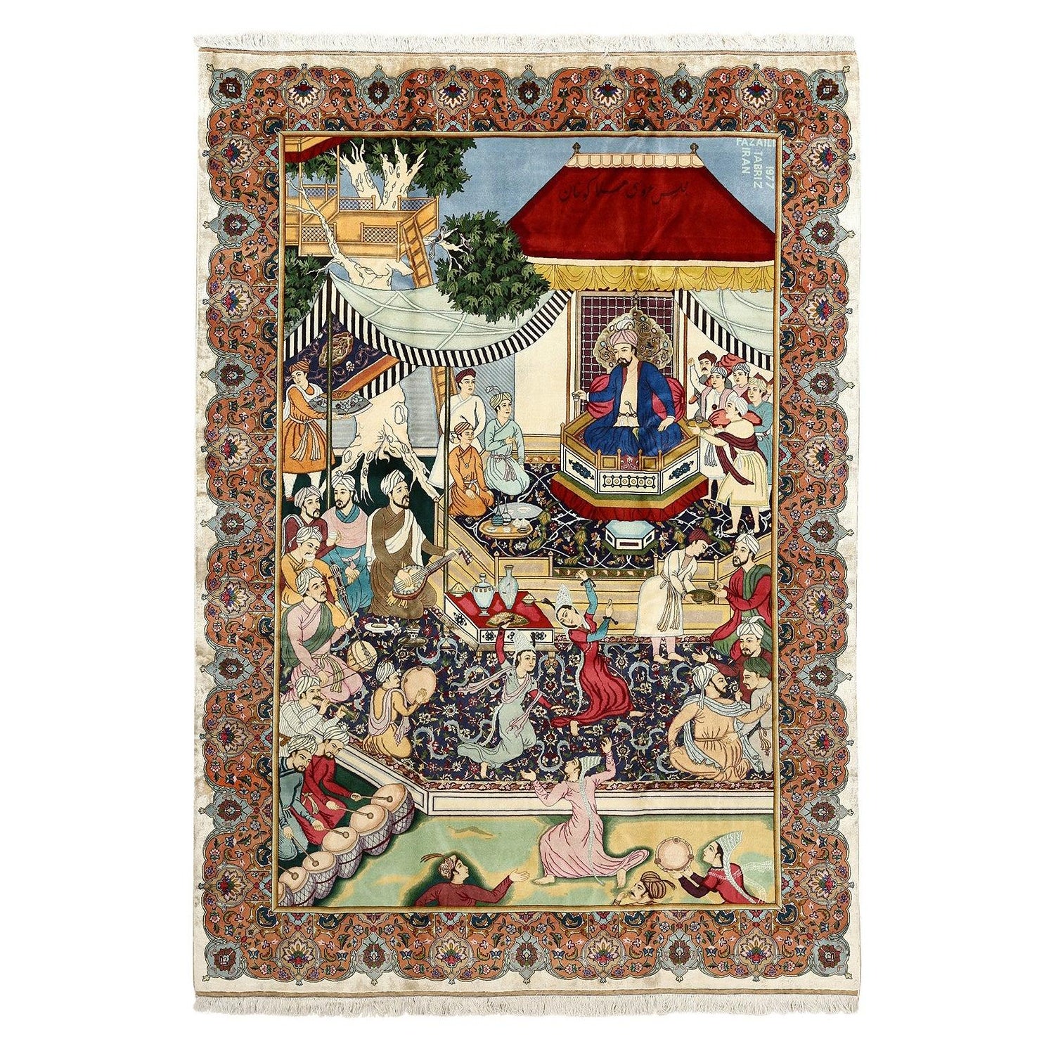 Alfombra Pictórica Persa Tabriz Vintage - Tamaño: 9'5 X 6'9 en venta
