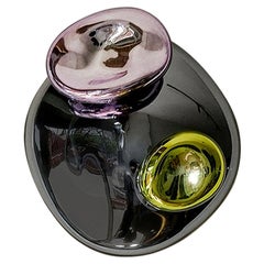 Bud II Sculptural Handblown Glass Smoke, Purple and Lime Mirror by Homa
