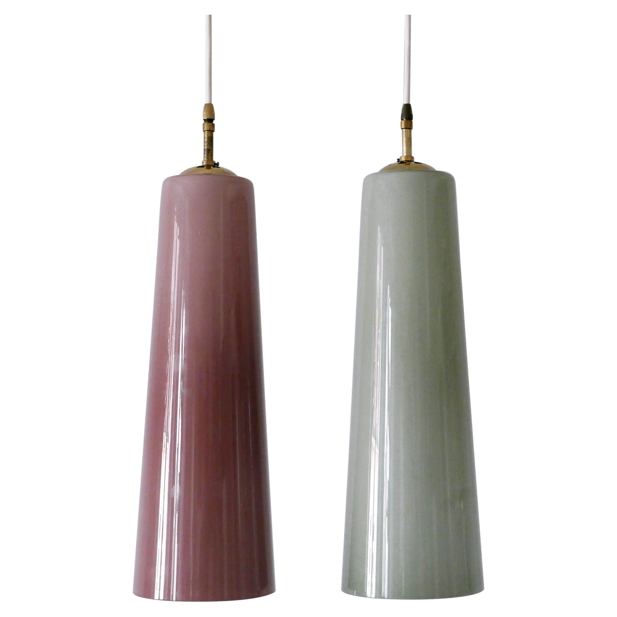 Set of Two Elegant Mid Century Murano Glass Pendant Lamps by Vistosi Italy 1950s