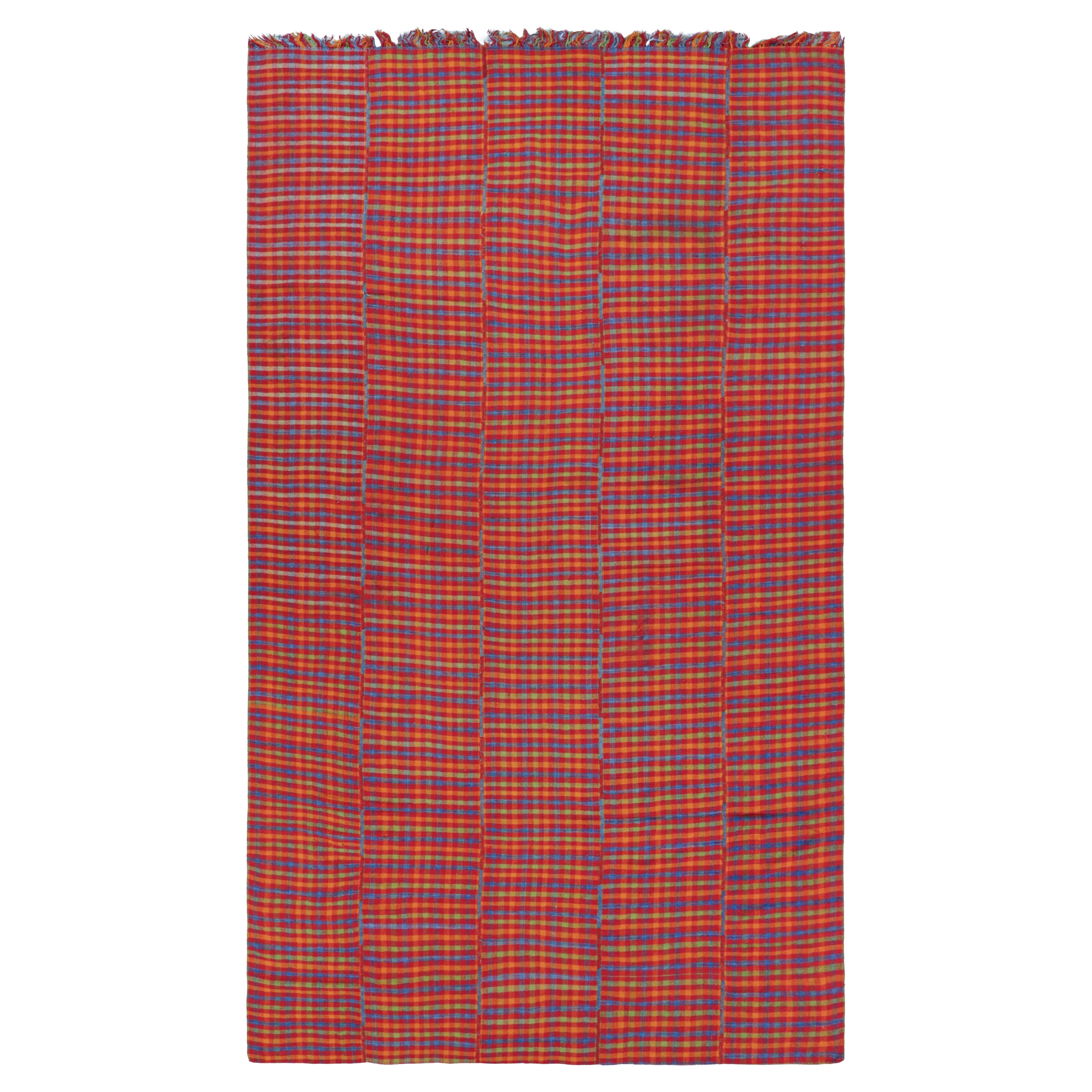 VintageTurkish Kilim in Red with Stripes and Plaid Pattern  Rug & Kilim For Sale