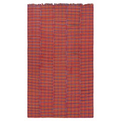 VintageTurkish Kilim in Red with Stripes and Plaid Pattern  Rug & Kilim