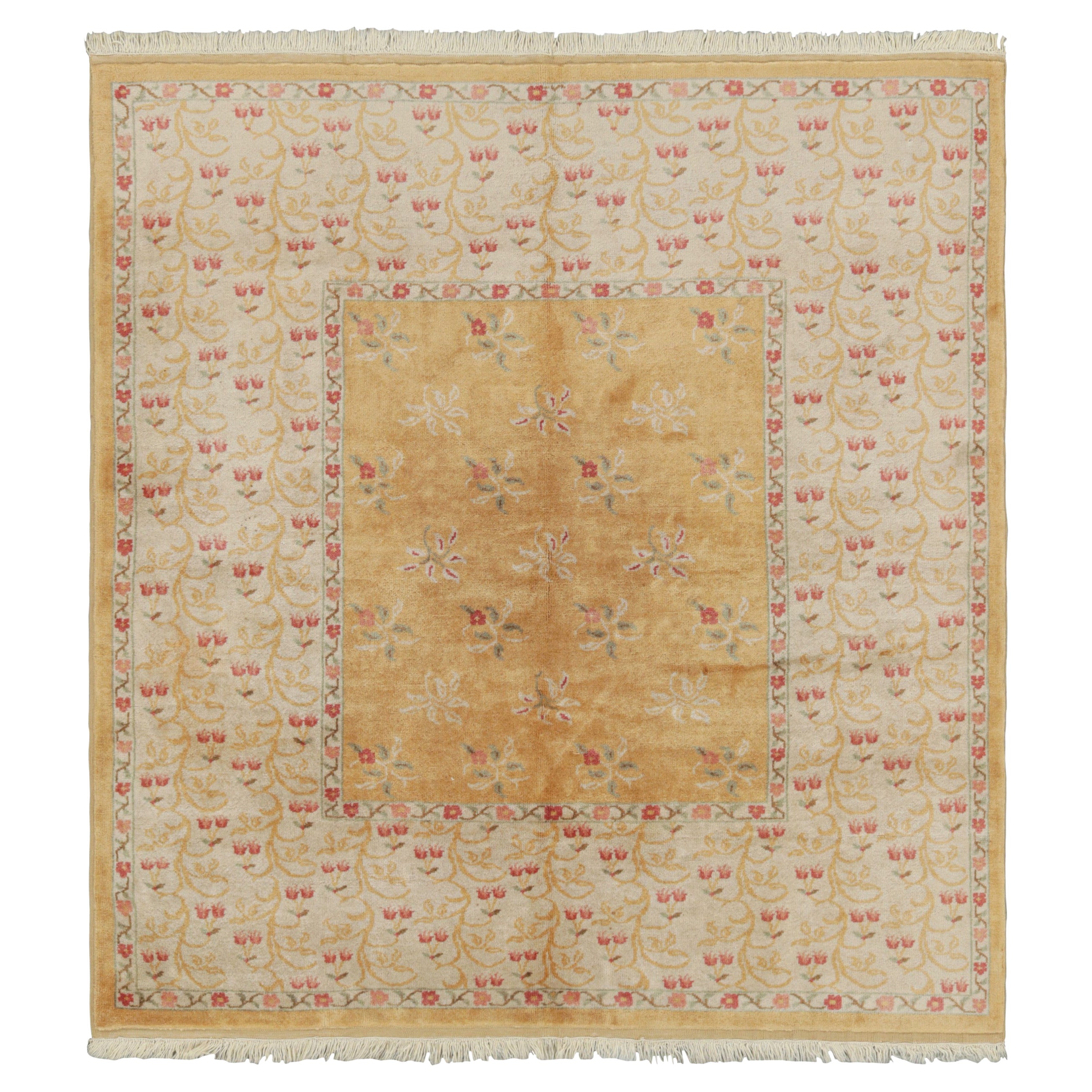 Vintage Oushak Rug Gold And Beige With Floral Patterns  Rug & Kilim