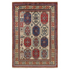Vintage Turkish Tribal Rug in Cream and Red with Medallions  Rug & Kilim